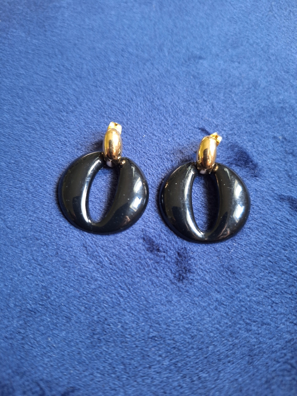 Trifari Gold-Tone & Black Enamel Hoop Drop Earrings - Elegant Women's Jewelry